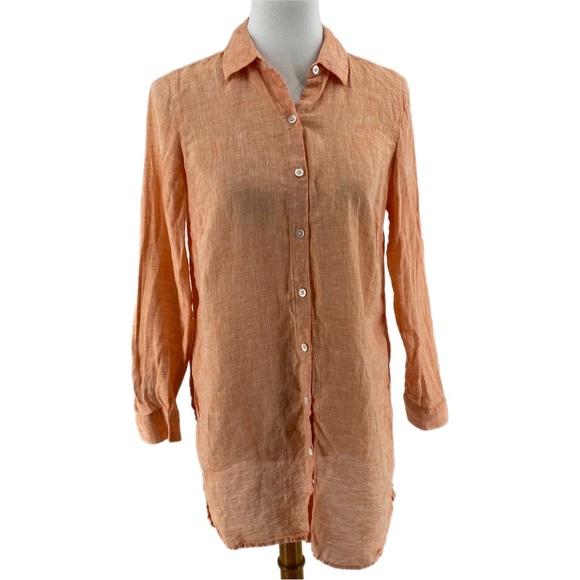 J. Jill Tops - J. Jill Peach Linen Button Up Long Sleeve Tunic Shirt
